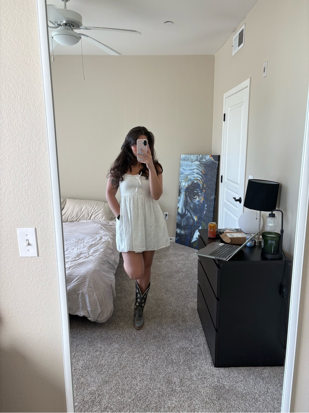 White Eyelet Mini Dress with Tie Front